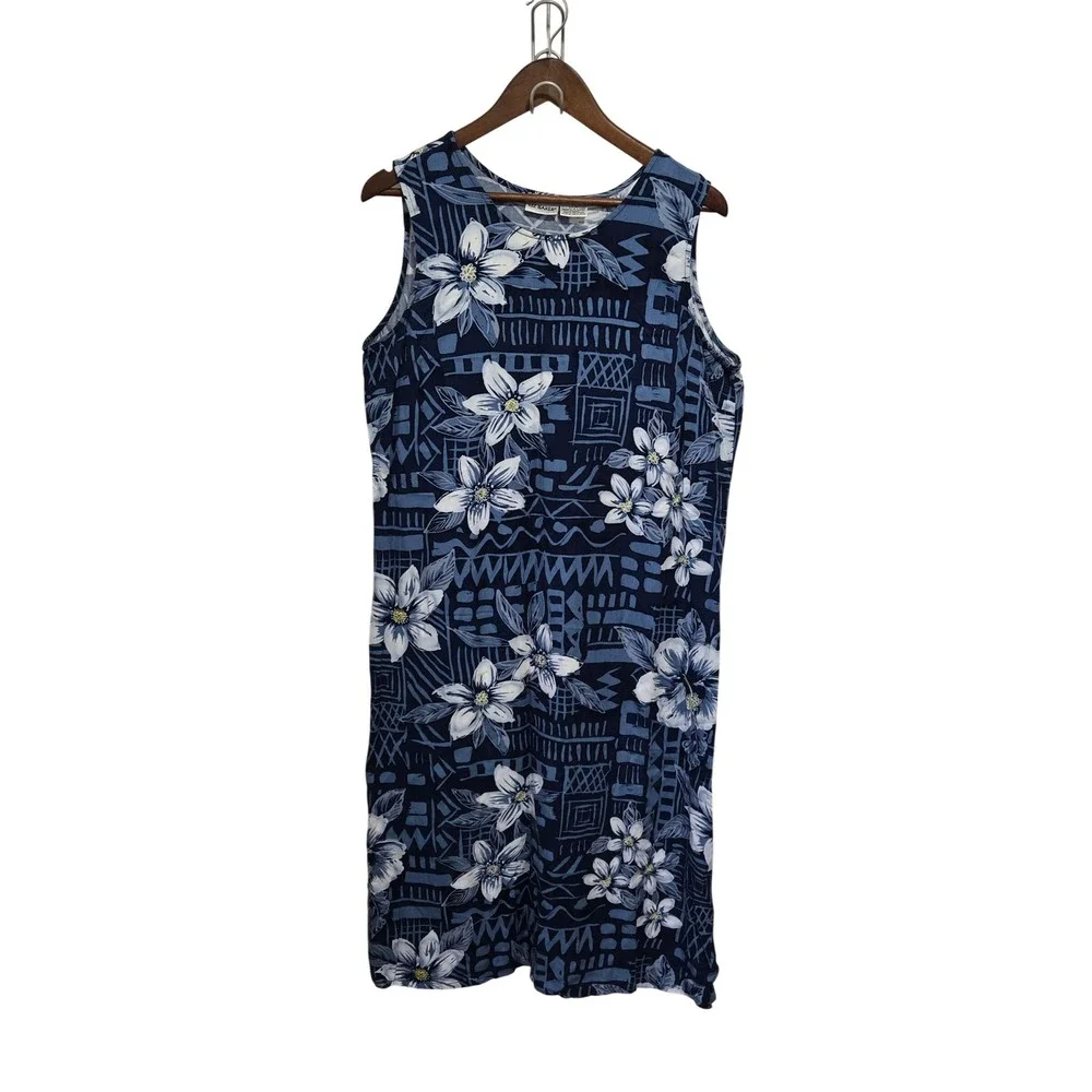 Vintage 90s Liz Baker 2 Piece Set Tropical Floral‎ Dress and Crop Jacket Blue 14